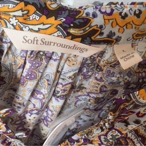 Soft Surroundings Women’s Sz L Metallic Floral Paisley Blouse Shirt Top Gold NWT - Picture 4 of 11